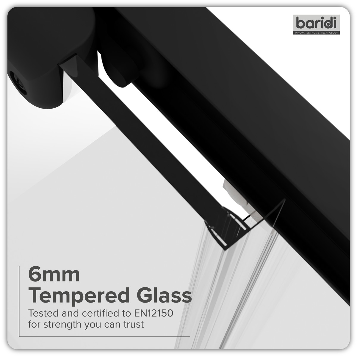 Baridi DH293 Sliding Shower Door 1000 x 1850mm, 6mm Tempered Glass, Reversible - Black