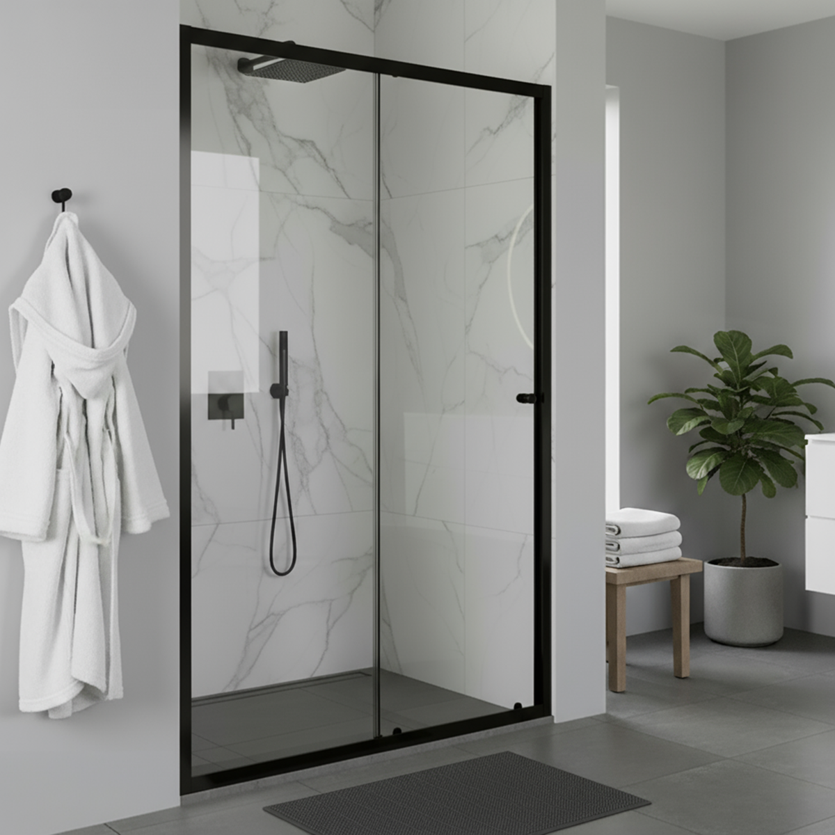 Baridi DH293 Sliding Shower Door 1000 x 1850mm, 6mm Tempered Glass, Reversible - Black