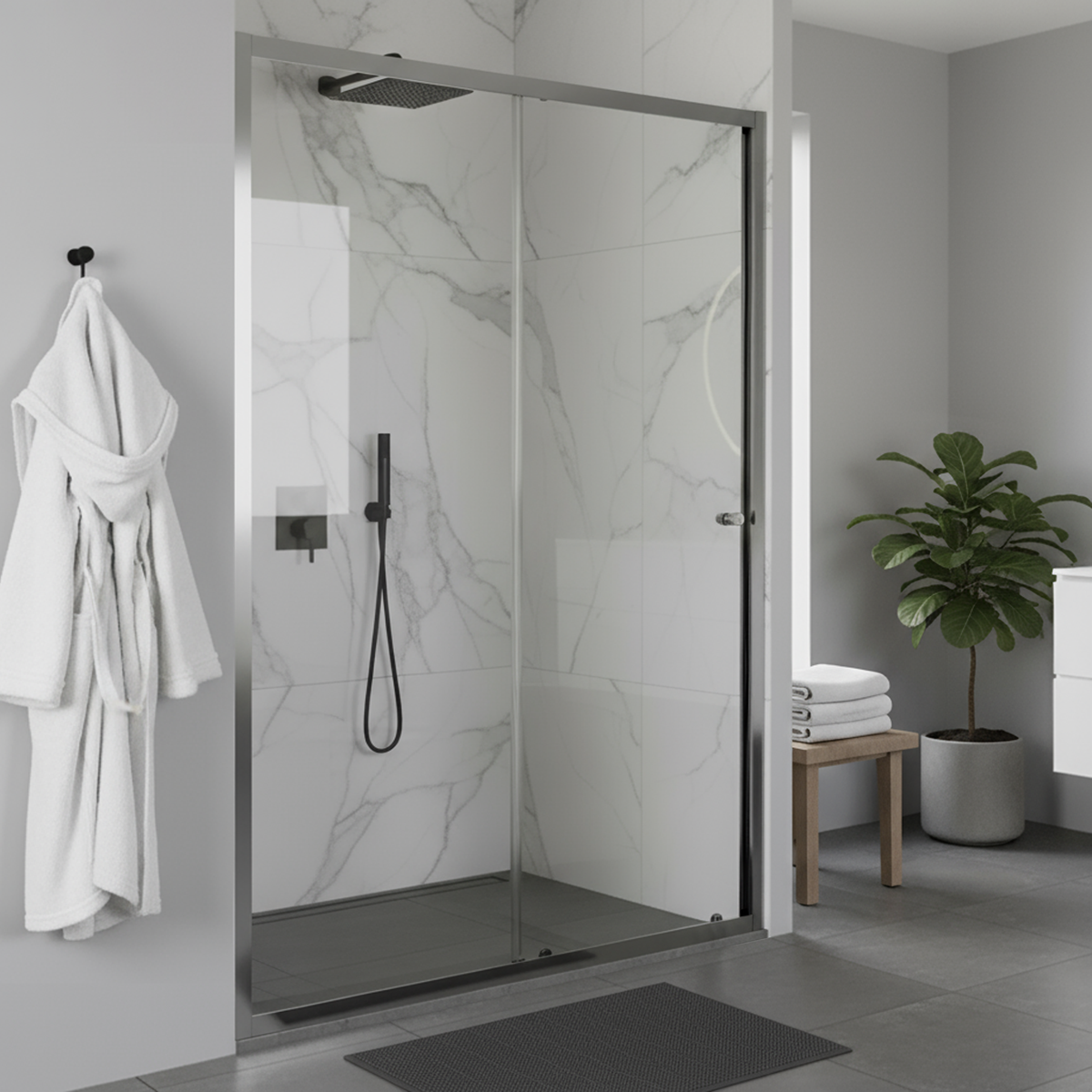 Baridi DH294 Sliding Shower Door 1200 x 1850mm, 6mm Tempered Glass, Reversible - Chrome