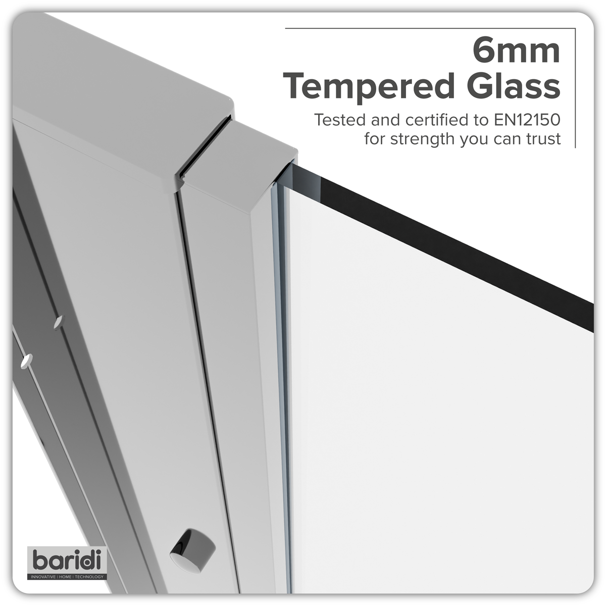 Baridi DH296 Baridi Side Panel for Sliding Shower Doors, 6mm Tempered Glass - Chrome