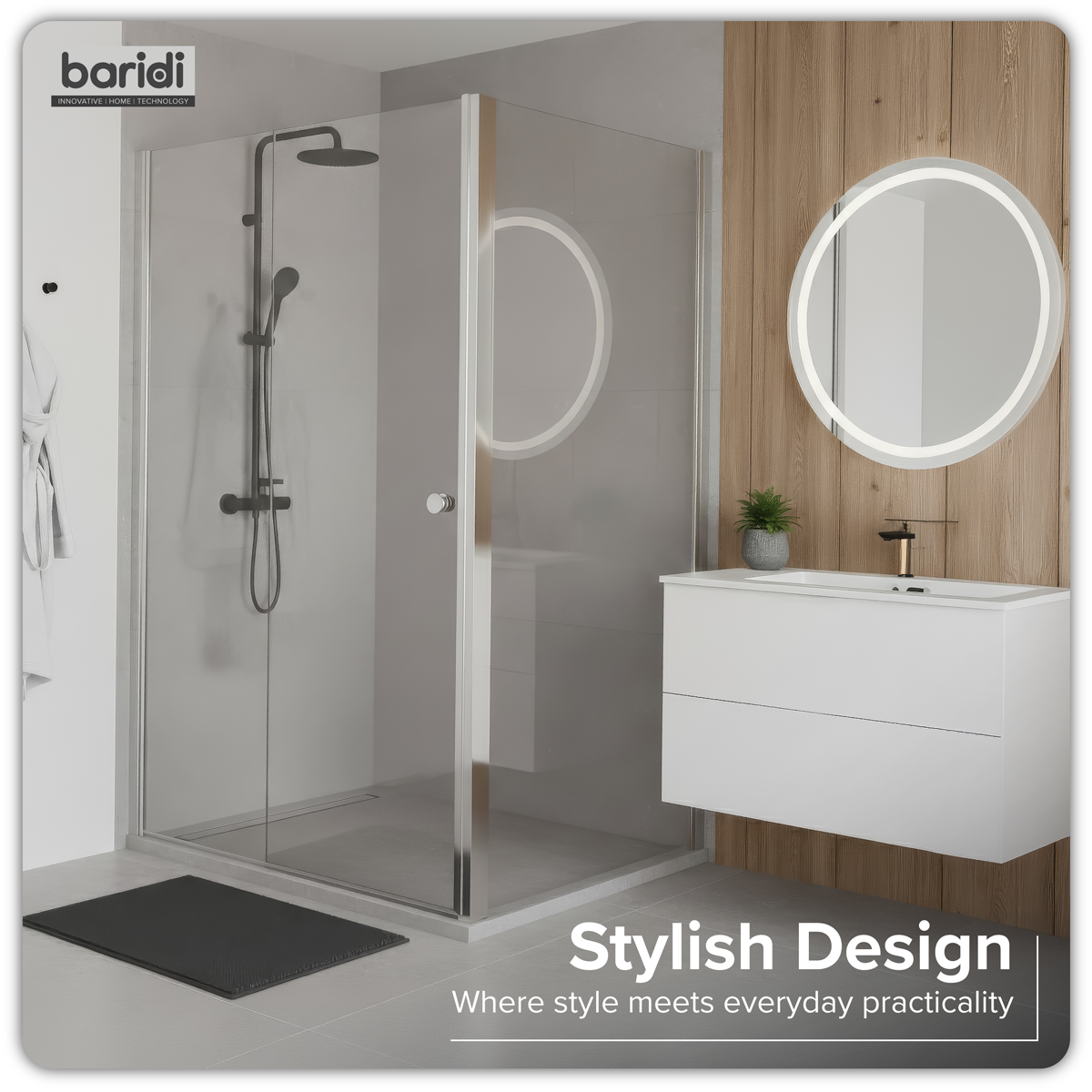 Baridi DH296 Baridi Side Panel for Sliding Shower Doors, 6mm Tempered Glass - Chrome