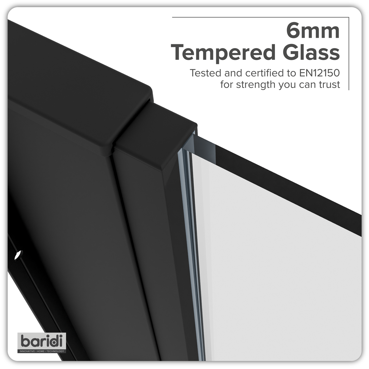 Baridi DH297 Side Panel for Sliding Shower Doors, 6mm Tempered Glass - Black