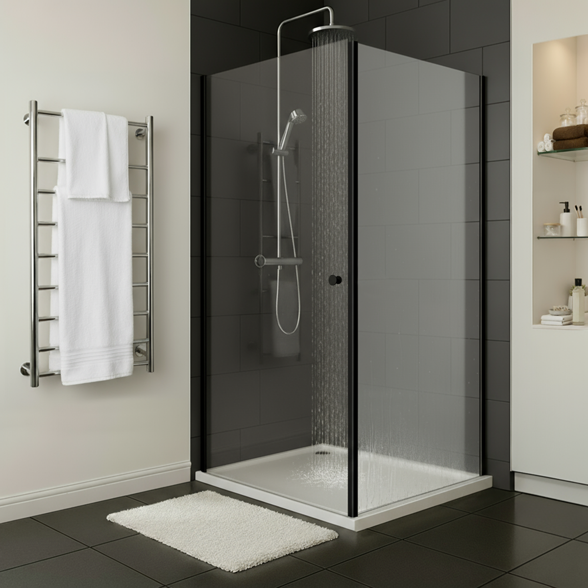 Baridi DH297 Side Panel for Sliding Shower Doors, 6mm Tempered Glass - Black