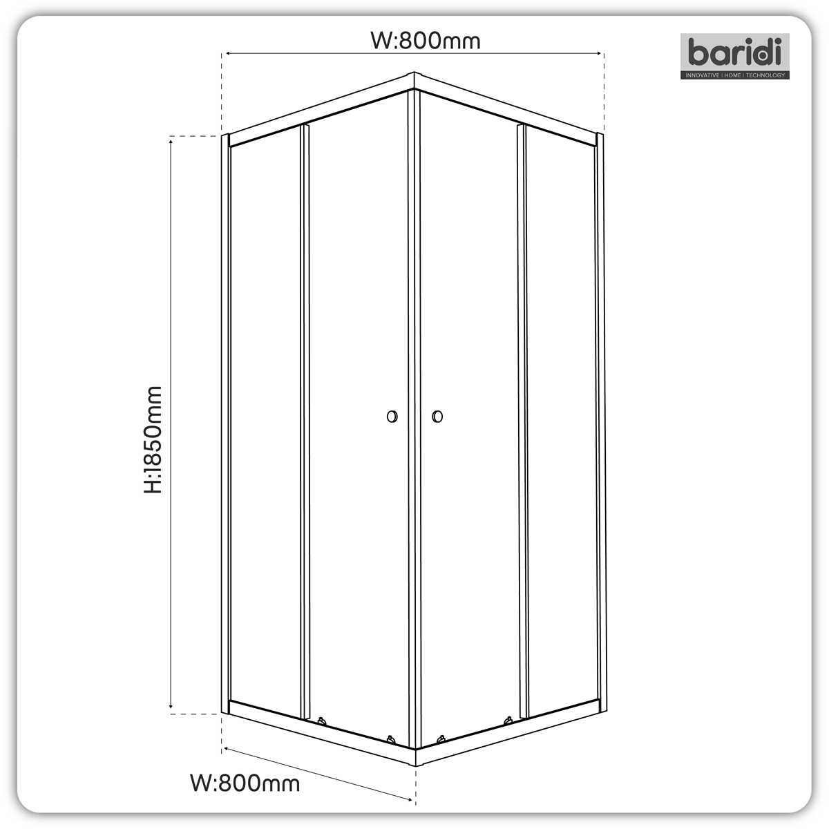 Baridi DH298 Corner Shower Entry Enclosure 800 x 800 x 1850mm with 6mm Tempered Glass - Chrome