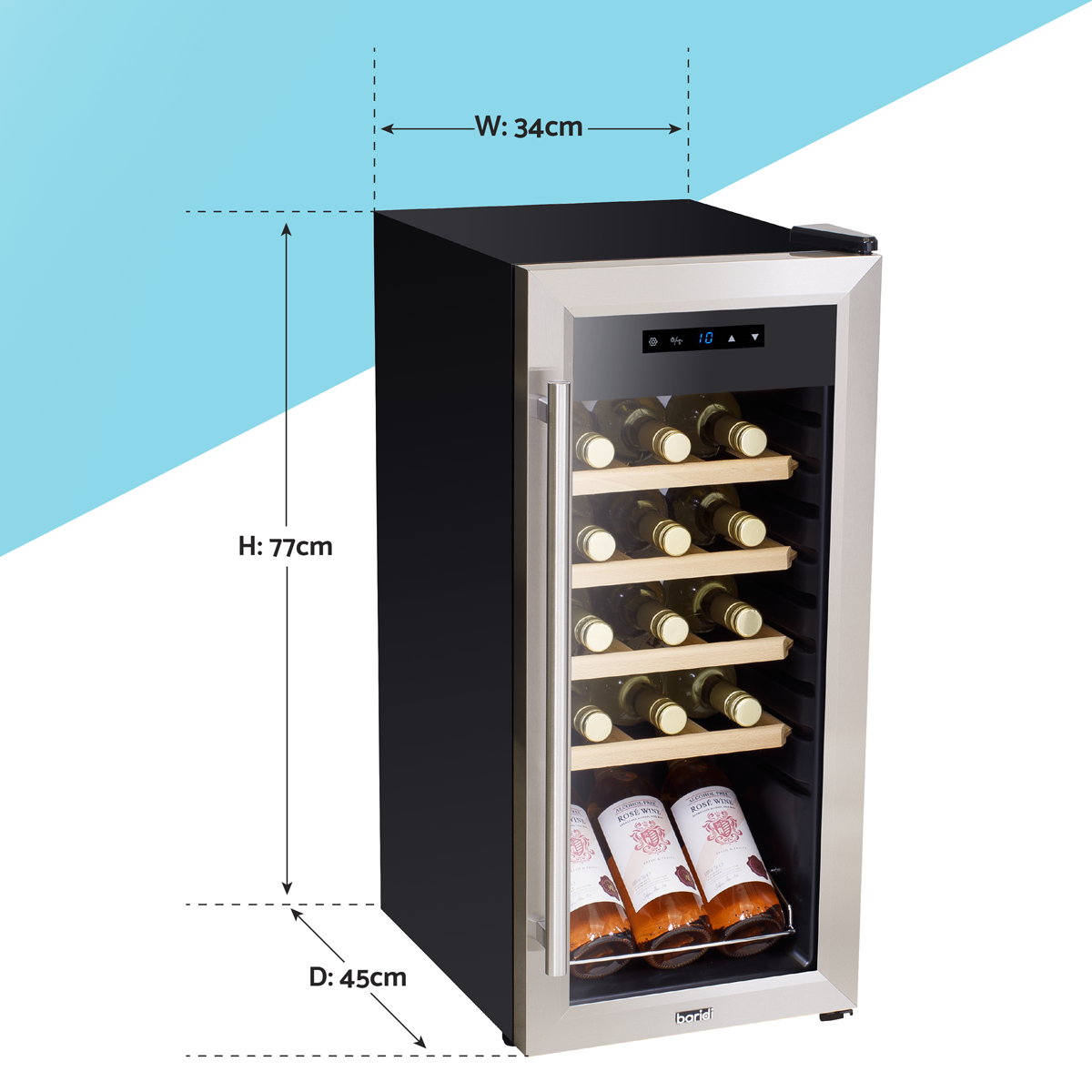 Baridi DH29 Baridi 18 Bottle Wine Fridge with Digital Touch Screen Controls & LED Light - Stainless Steel