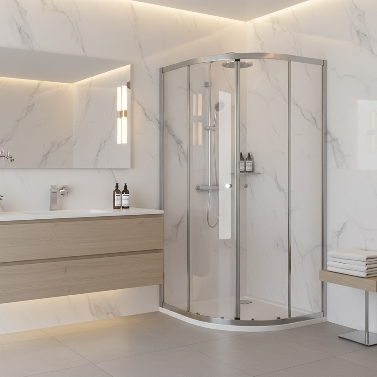 Baridi DH301 Quadrant Shower Entry Enclosure 800 x 800 x 1850mm with 6mm Tempered Glass - Chrome