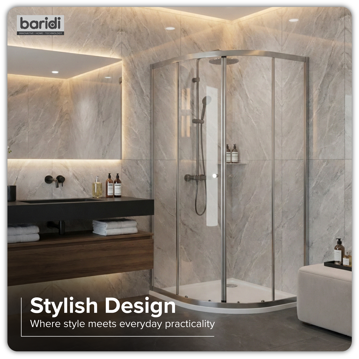 Baridi DH301 Quadrant Shower Entry Enclosure 800 x 800 x 1850mm with 6mm Tempered Glass - Chrome
