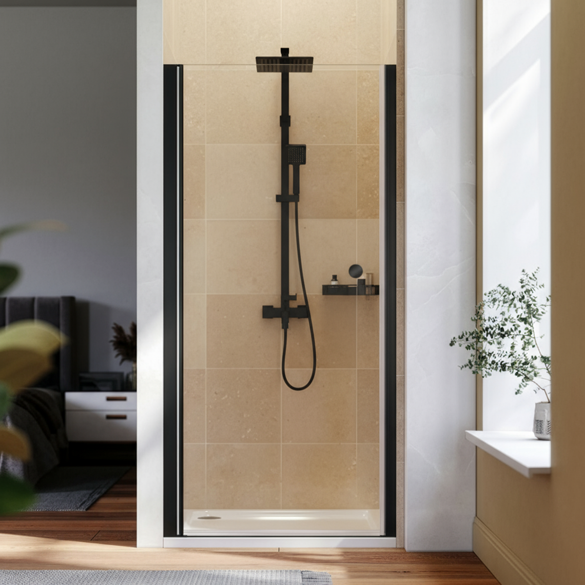 Baridi DH304 Pivot Shower Door 800 x 1850mm, 6mm Tempered Glass, Reversible - Black