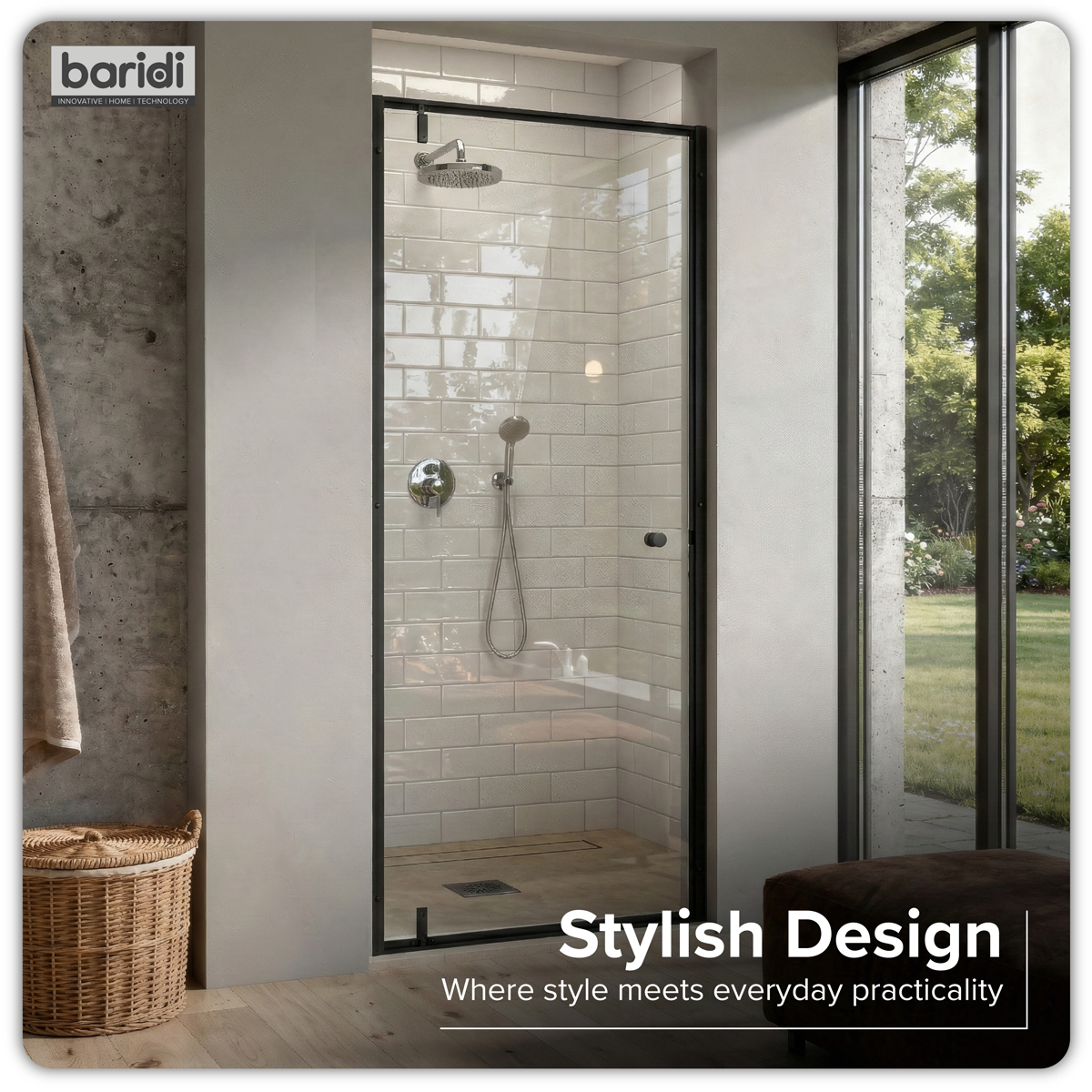 Baridi DH307 Hinged Shower Door 800 x 1850mm, 6mm Tempered Glass, Reversible - Black