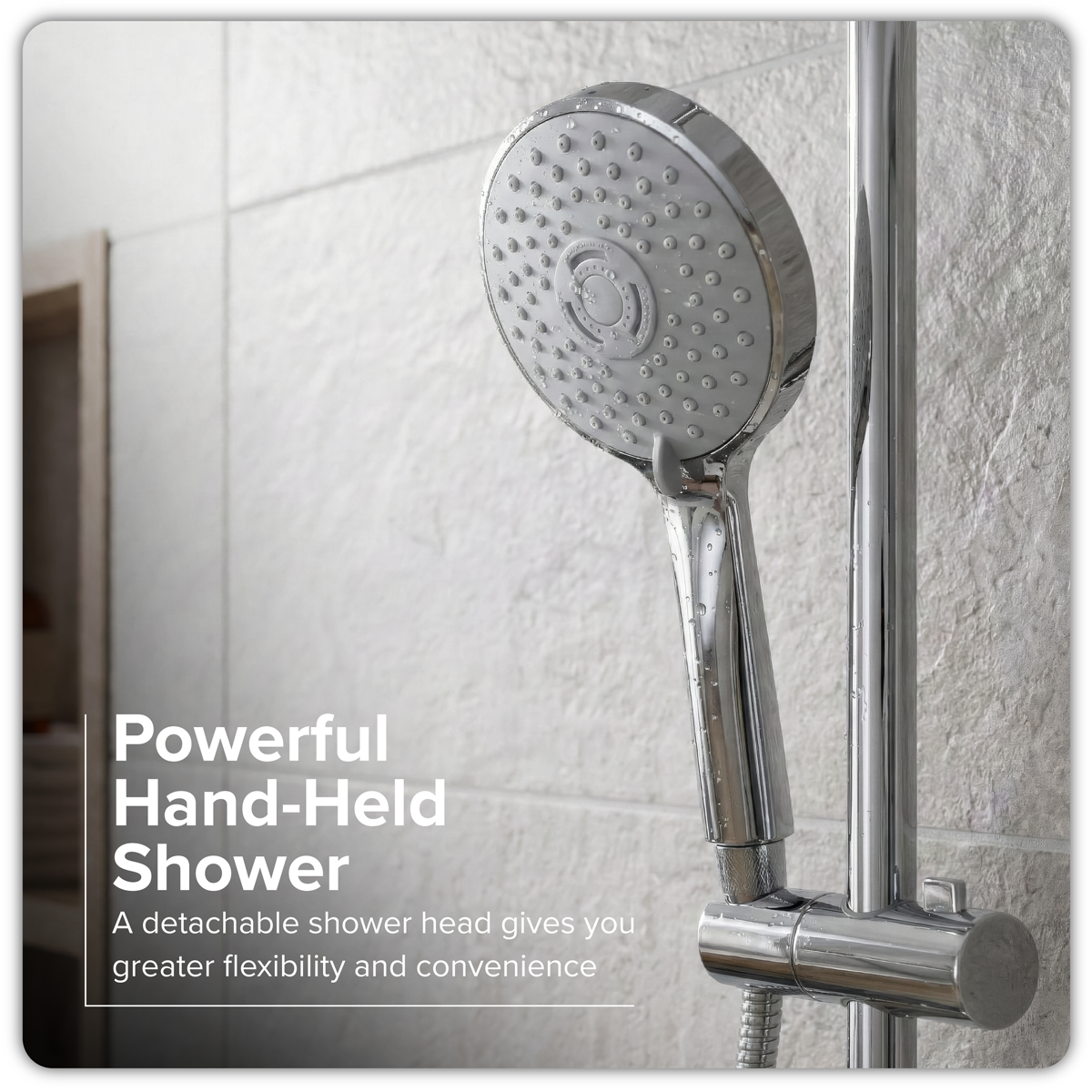 Baridi DH314 Thermostatic Shower Mixer Set, 20cm Round Head, Adjustable Rail - Chrome