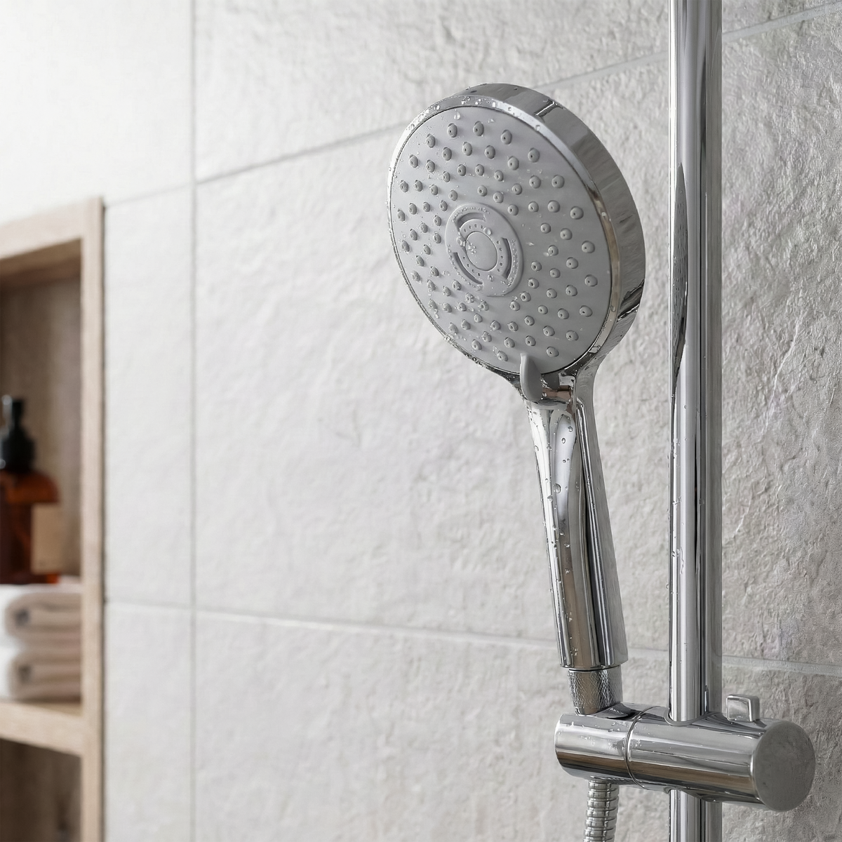 Baridi DH314 Thermostatic Shower Mixer Set, 20cm Round Head, Adjustable Rail - Chrome