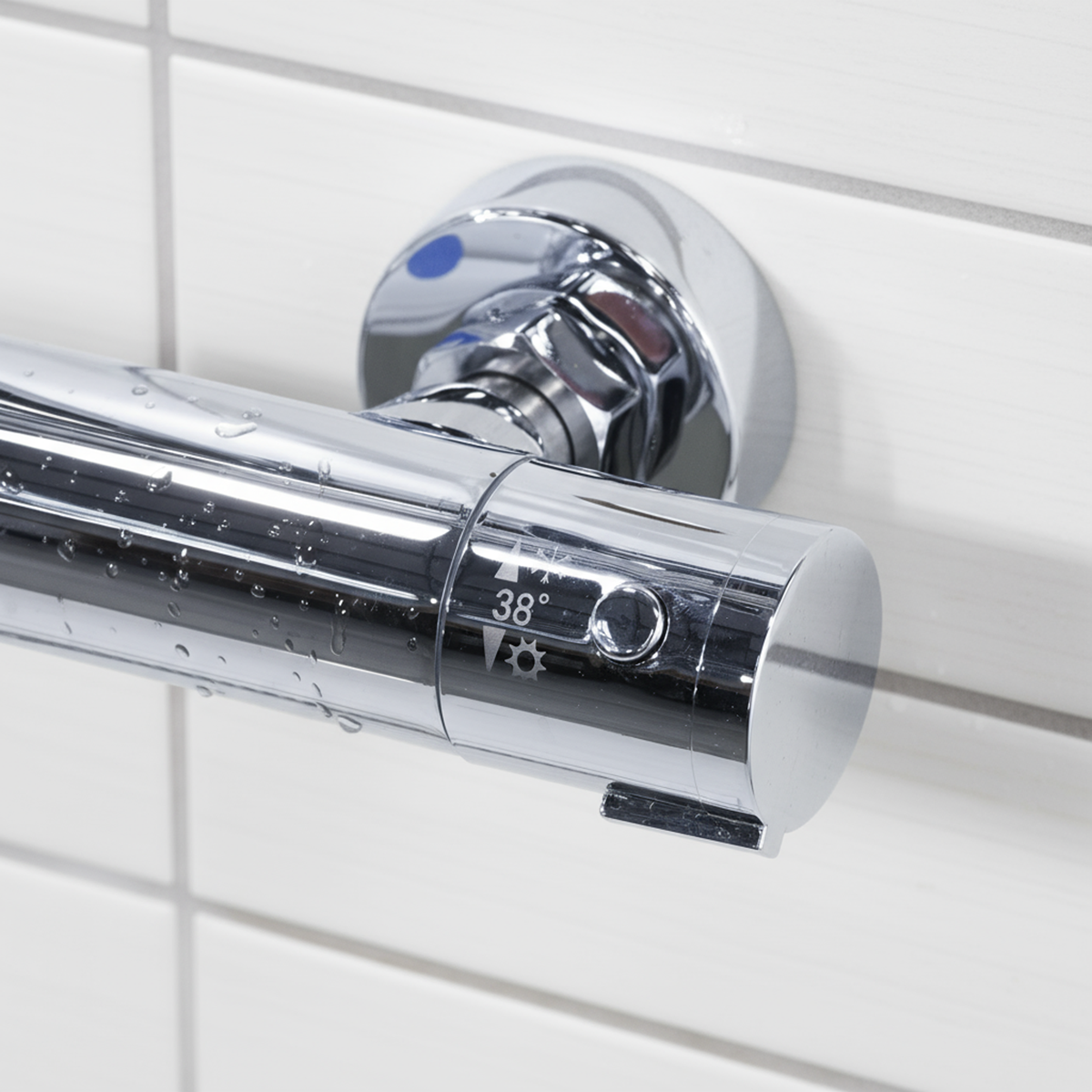 Baridi DH314 Thermostatic Shower Mixer Set, 20cm Round Head, Adjustable Rail - Chrome