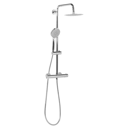 Baridi DH314 Thermostatic Shower Mixer Set, 20cm Round Head, Adjustable Rail - Chrome
