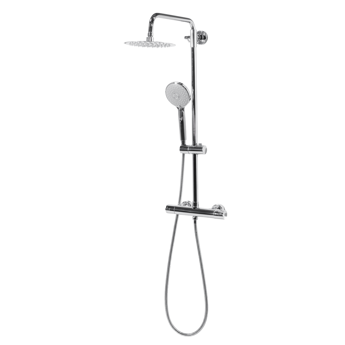 Baridi DH314 Thermostatic Shower Mixer Set, 20cm Round Head, Adjustable Rail - Chrome