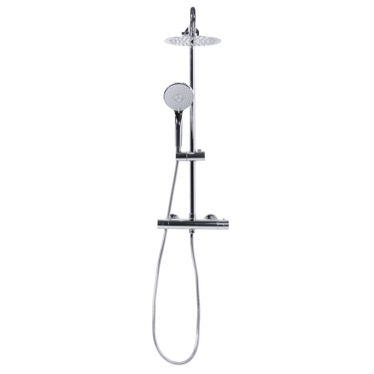Baridi DH314 Thermostatic Shower Mixer Set, 20cm Round Head, Adjustable Rail - Chrome