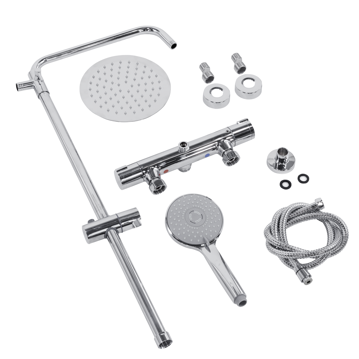 Baridi DH314 Thermostatic Shower Mixer Set, 20cm Round Head, Adjustable Rail - Chrome