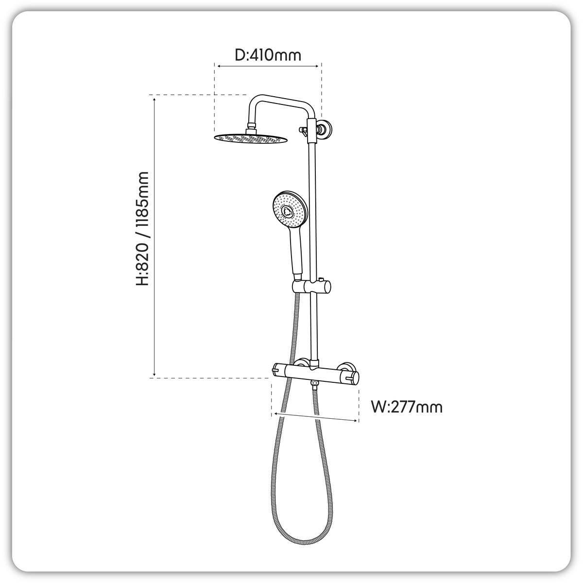 Baridi DH315 Thermostatic Shower Mixer Set, 20cm Round Head, Adjustable Rail - Black