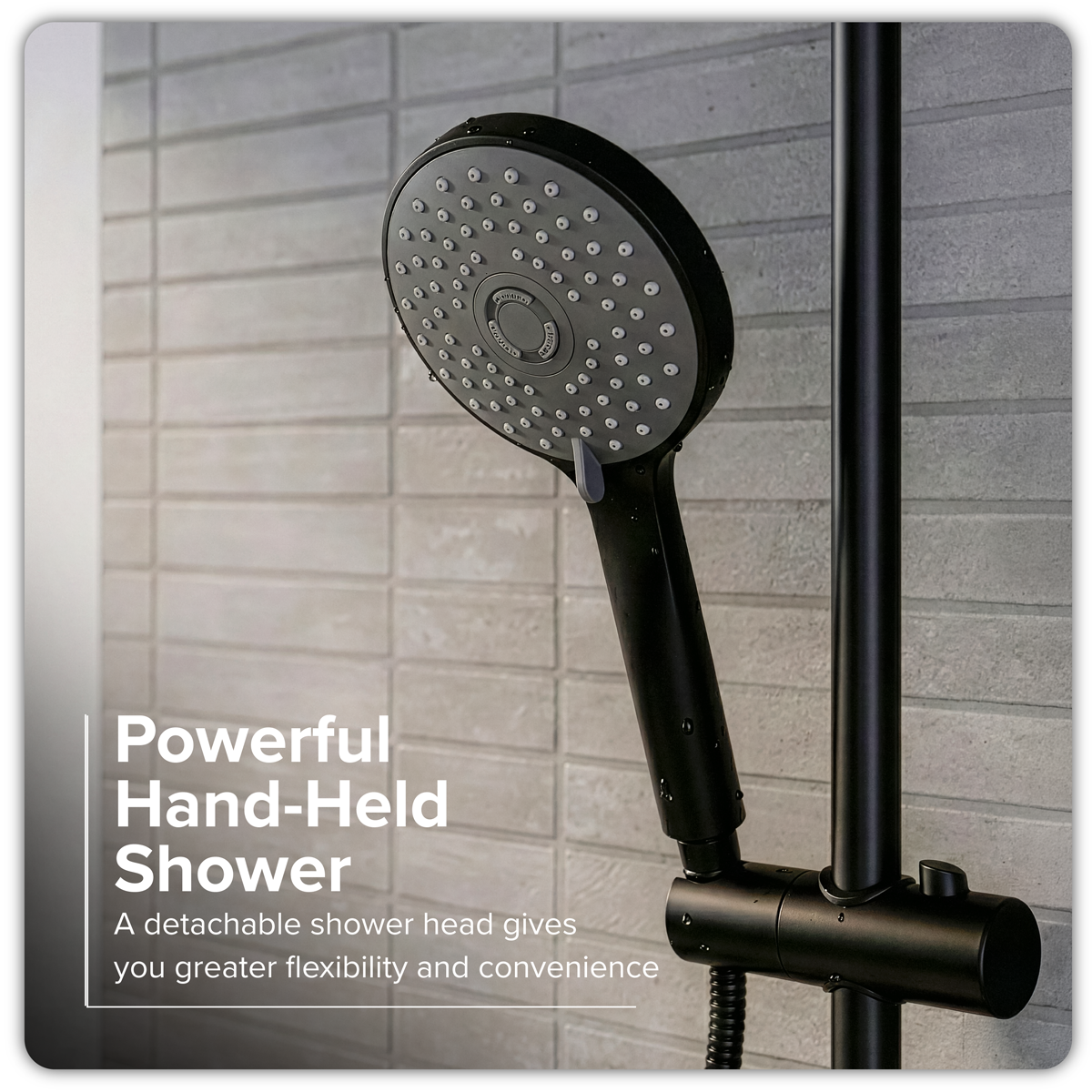 Baridi DH315 Thermostatic Shower Mixer Set, 20cm Round Head, Adjustable Rail - Black