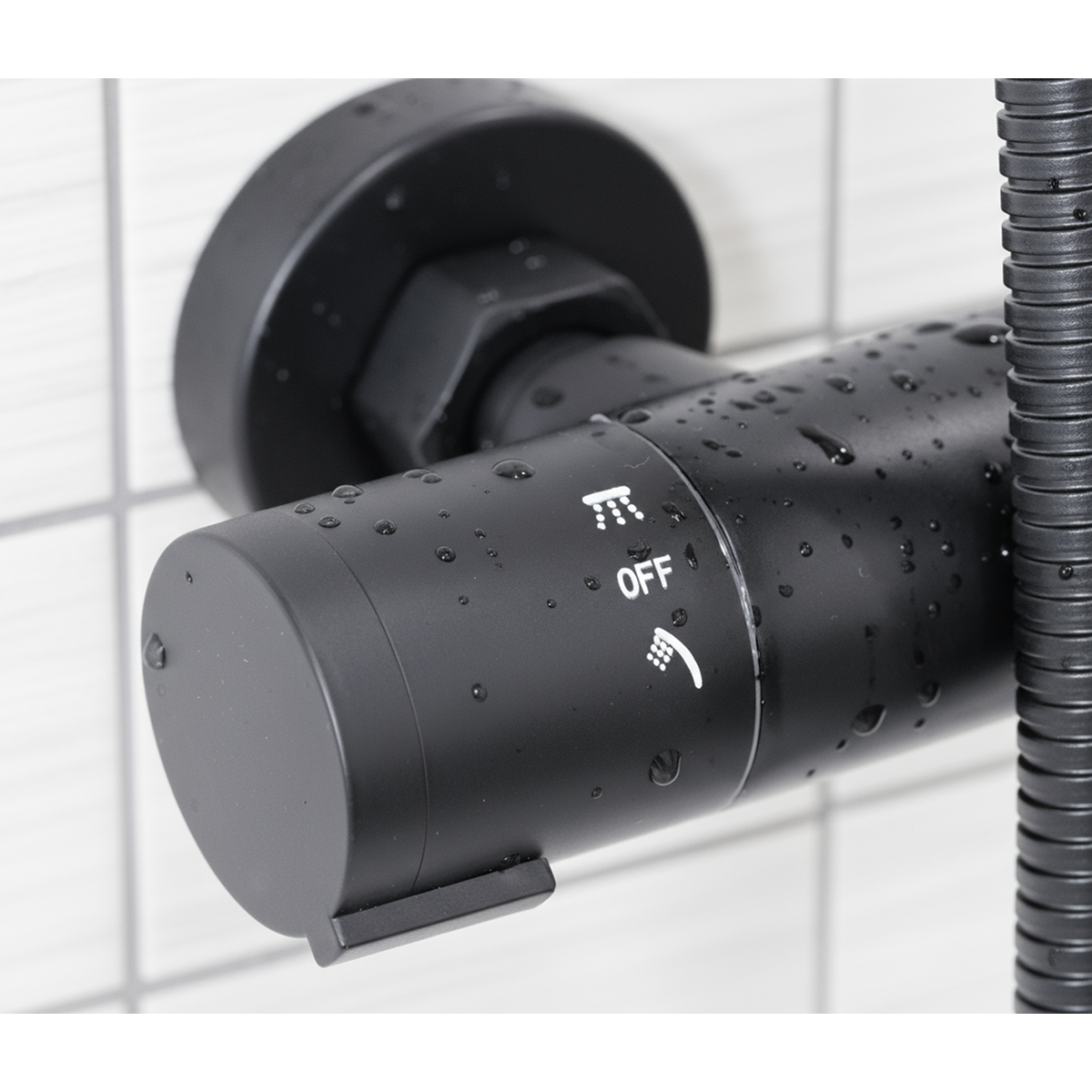 Baridi DH315 Thermostatic Shower Mixer Set, 20cm Round Head, Adjustable Rail - Black