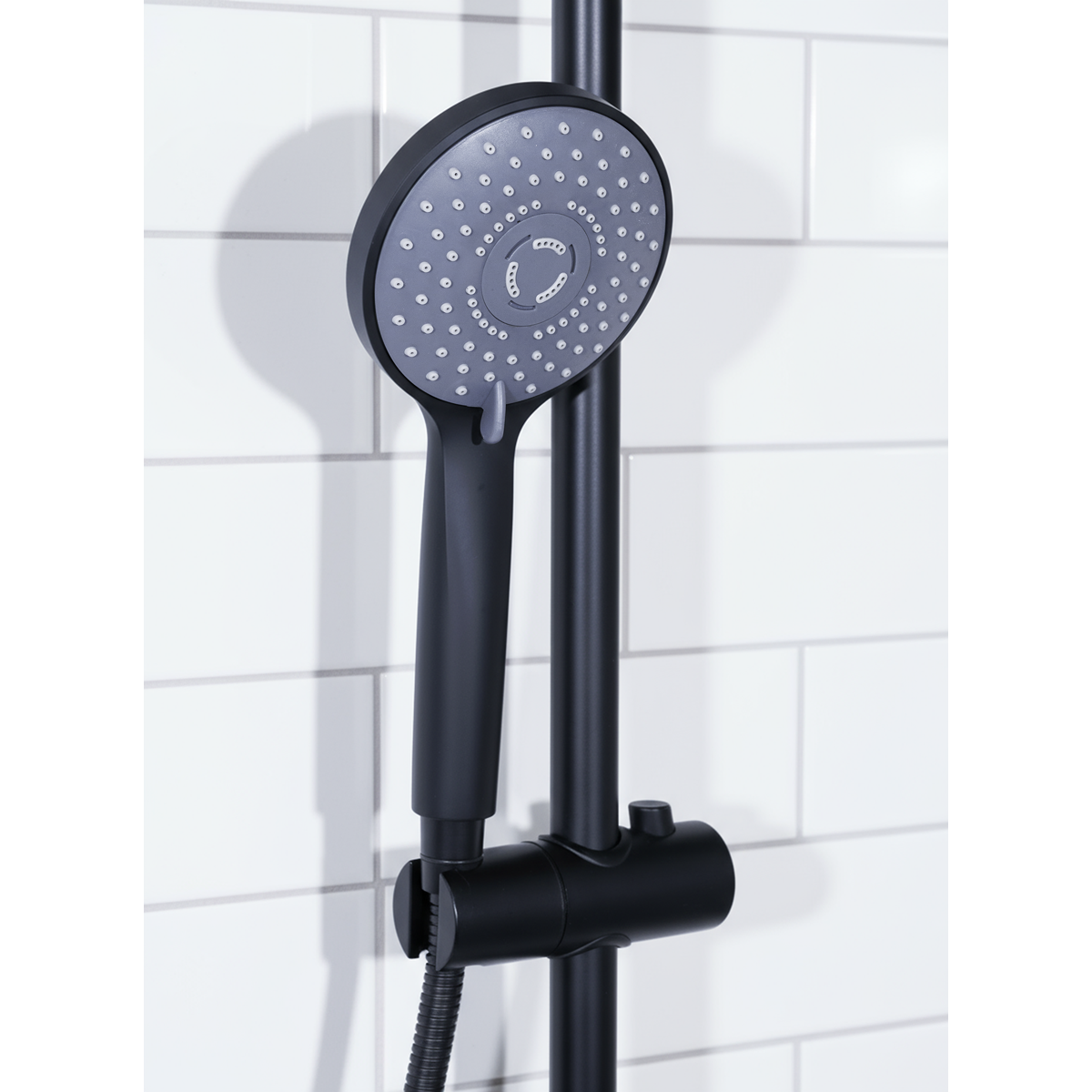 Baridi DH315 Thermostatic Shower Mixer Set, 20cm Round Head, Adjustable Rail - Black