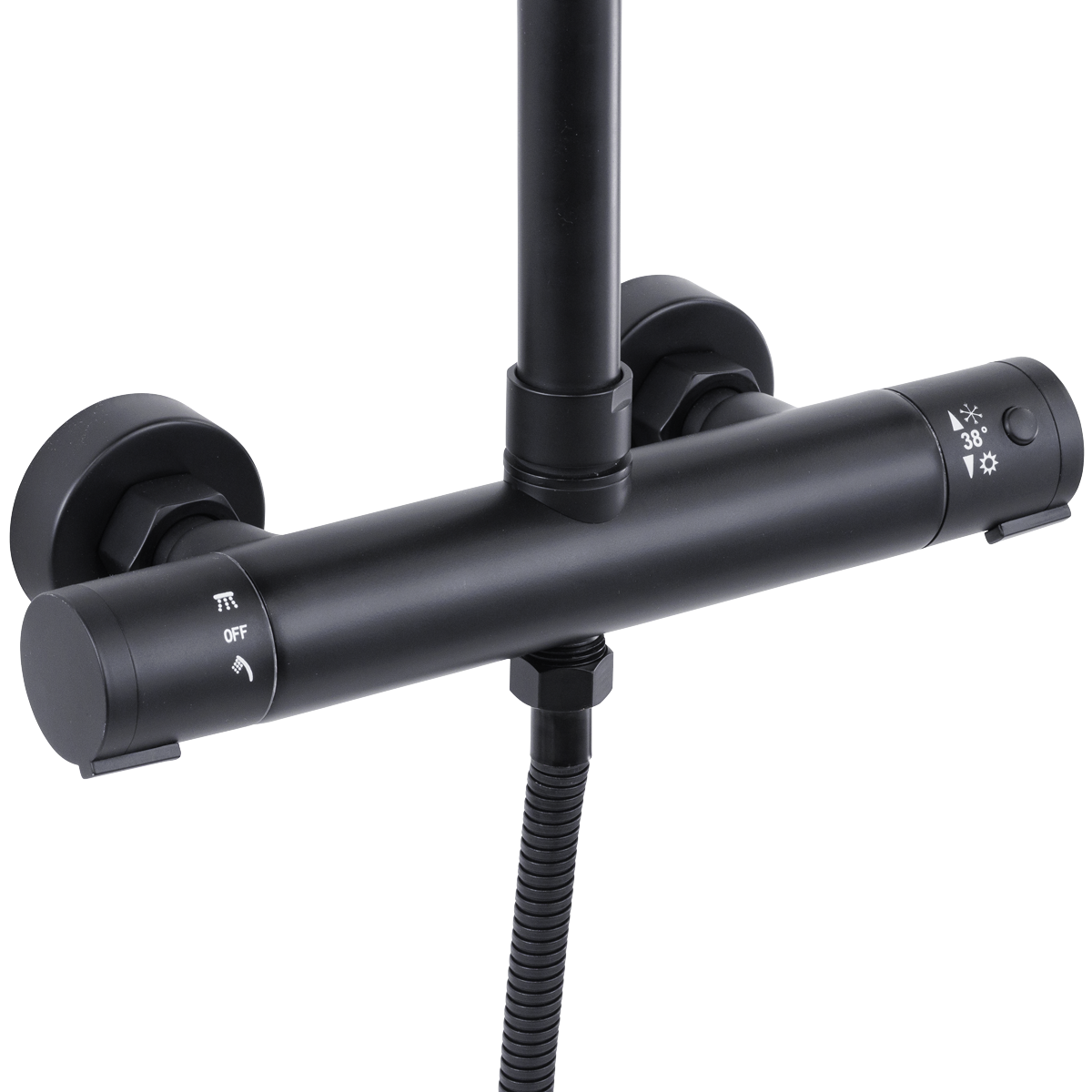 Baridi DH315 Thermostatic Shower Mixer Set, 20cm Round Head, Adjustable Rail - Black