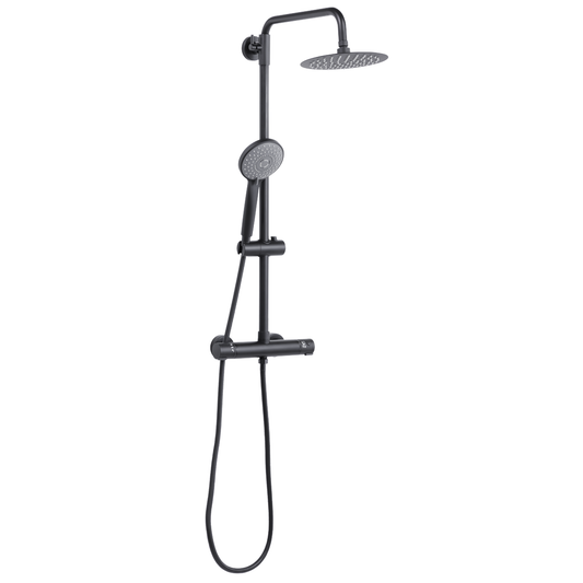 Baridi DH315 Thermostatic Shower Mixer Set, 20cm Round Head, Adjustable Rail - Black
