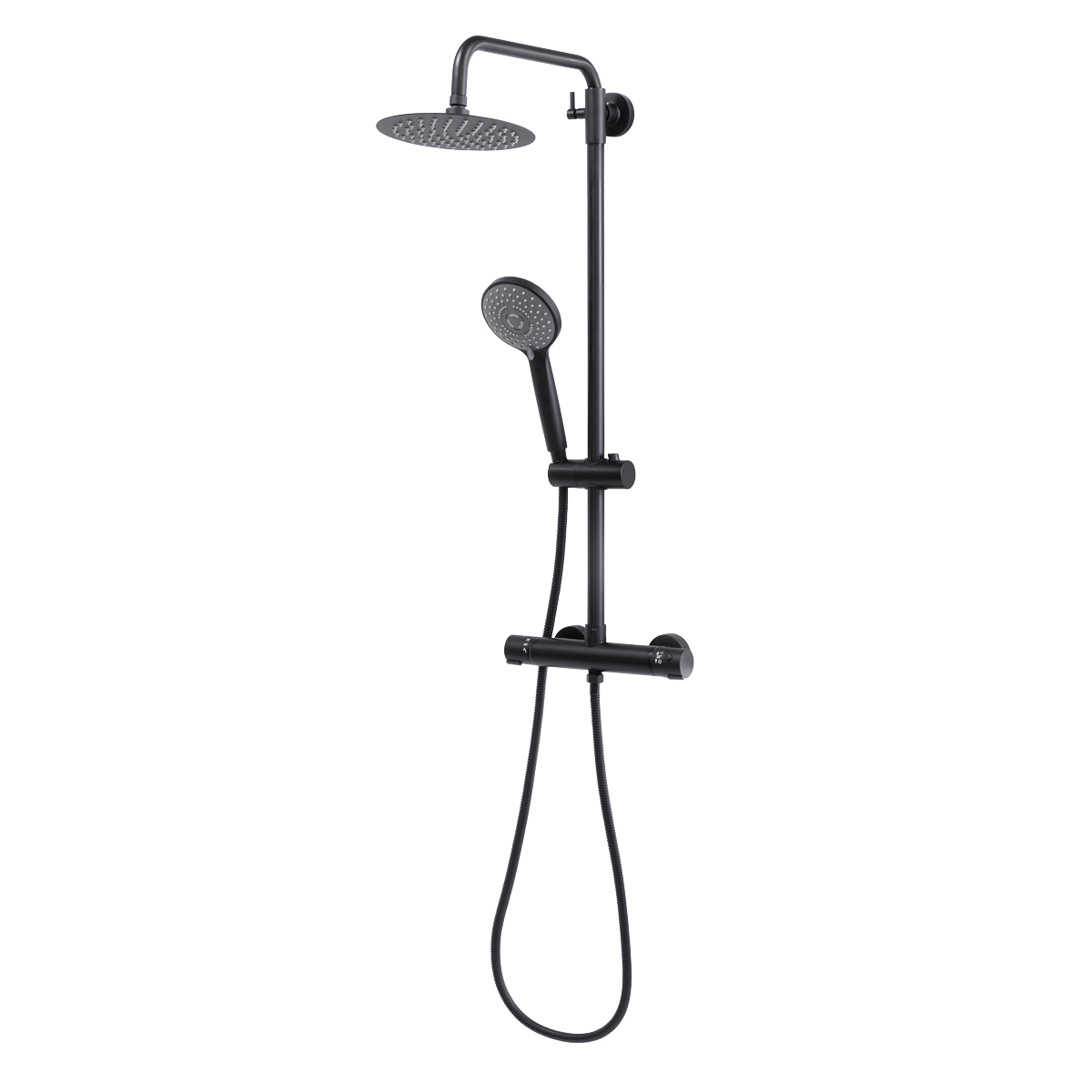 Baridi DH315 Thermostatic Shower Mixer Set, 20cm Round Head, Adjustable Rail - Black