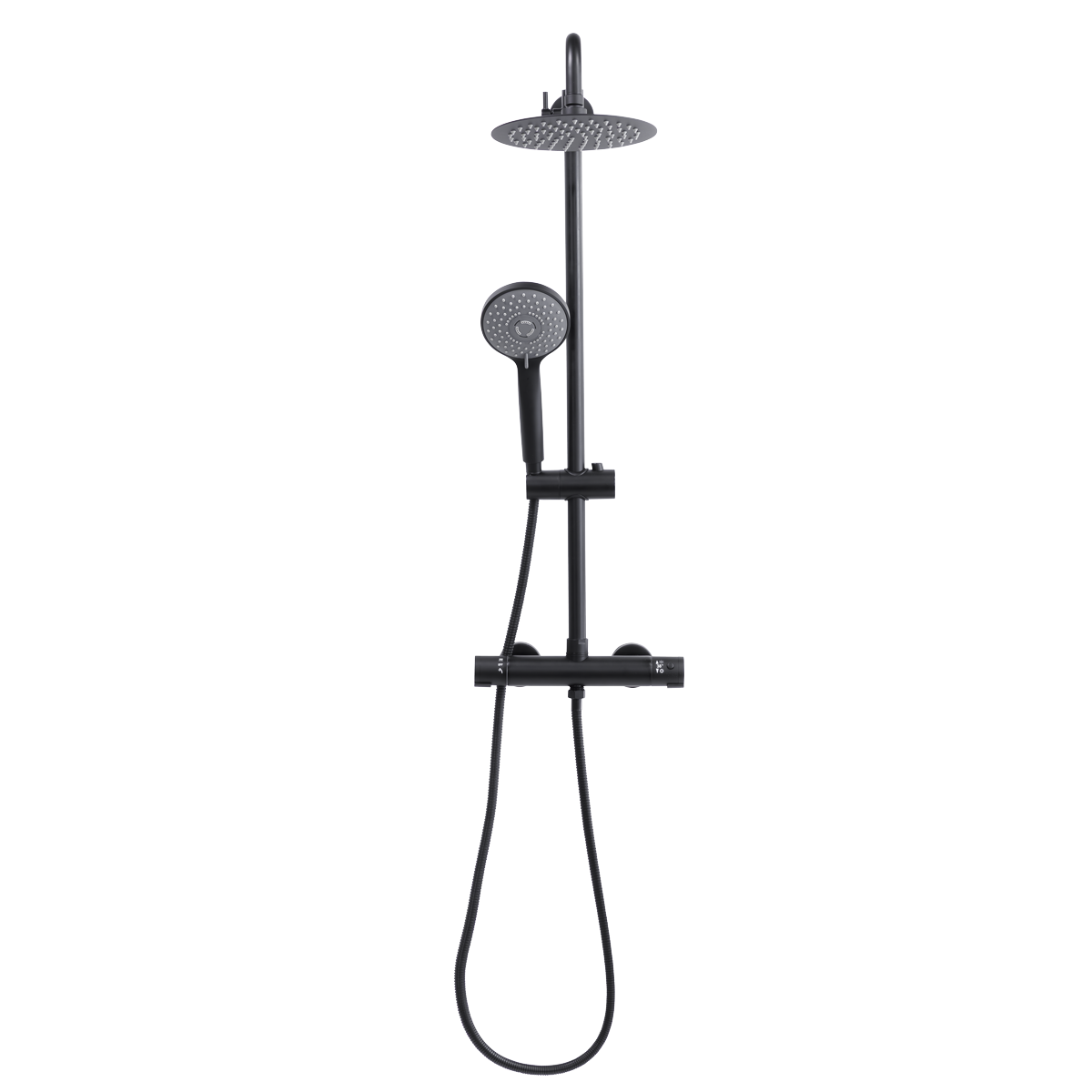 Baridi DH315 Thermostatic Shower Mixer Set, 20cm Round Head, Adjustable Rail - Black