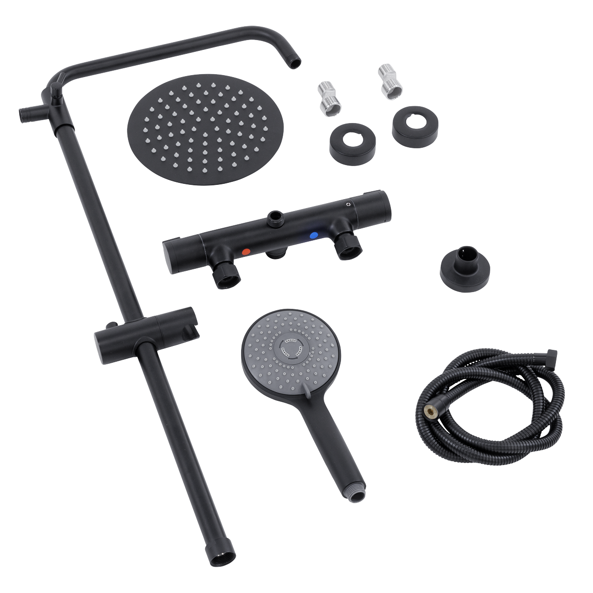 Baridi DH315 Thermostatic Shower Mixer Set, 20cm Round Head, Adjustable Rail - Black