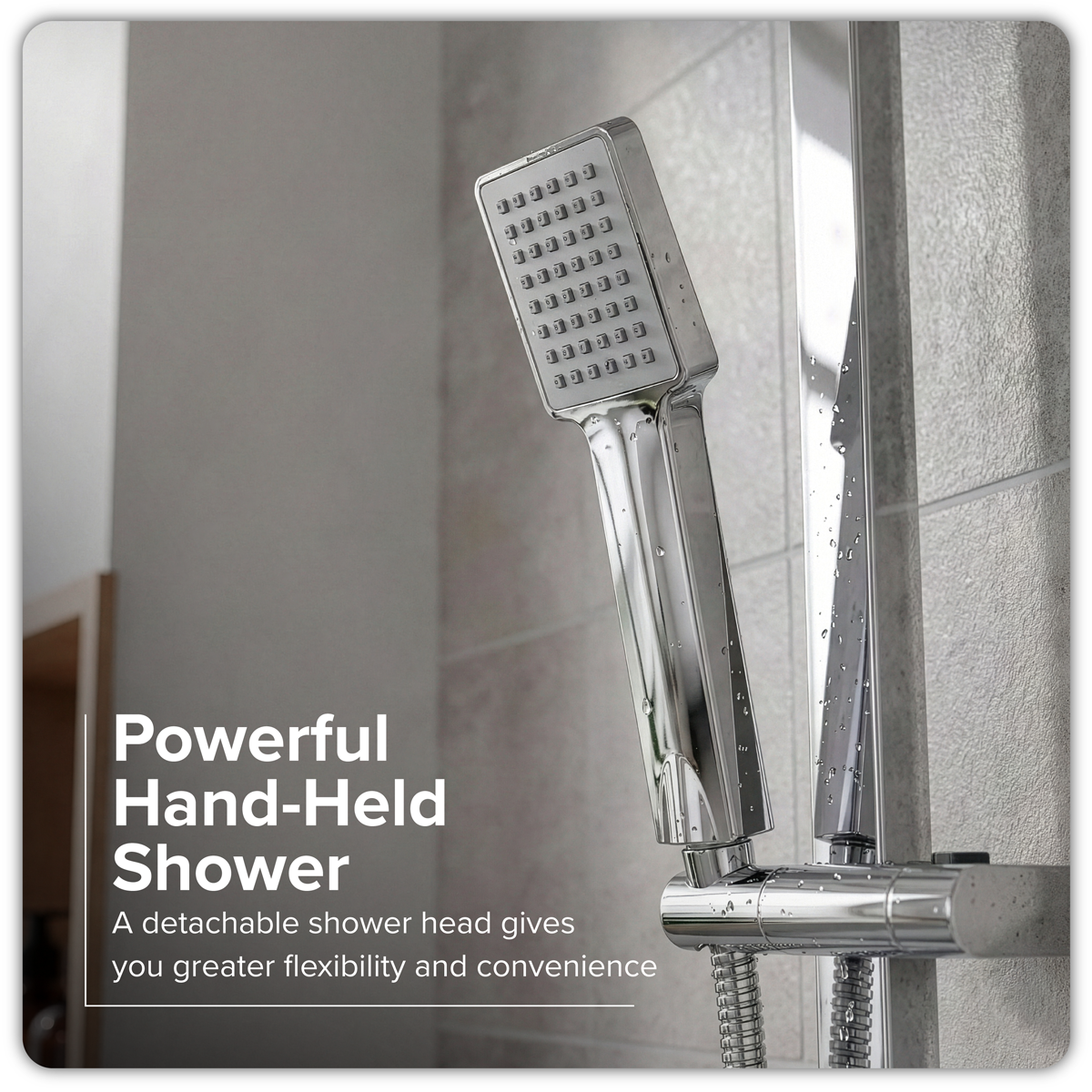 Baridi DH316 Thermostatic Shower Mixer Set, 20x20cm Square Head, Adjustable Rail - Chrome