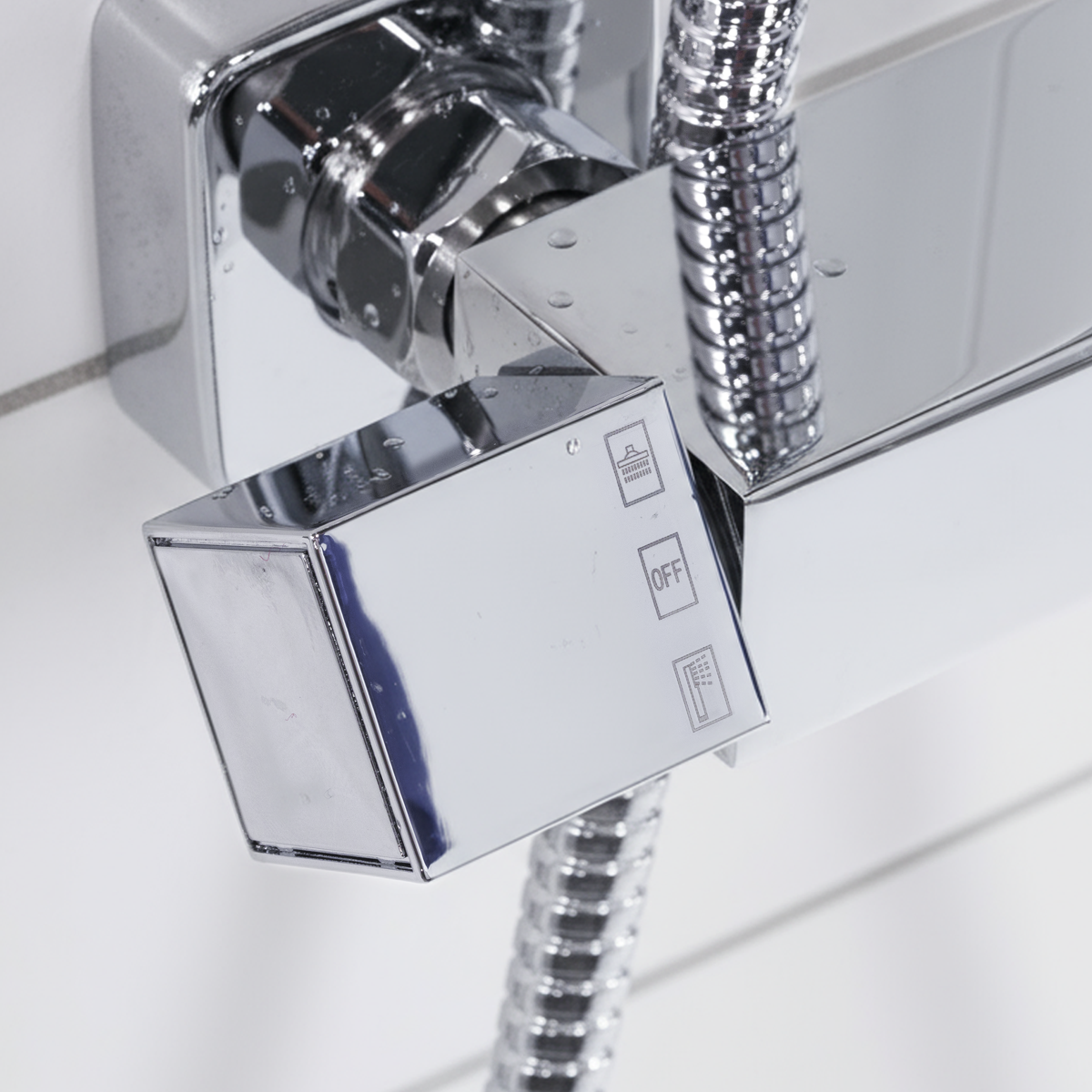 Baridi DH316 Thermostatic Shower Mixer Set, 20x20cm Square Head, Adjustable Rail - Chrome