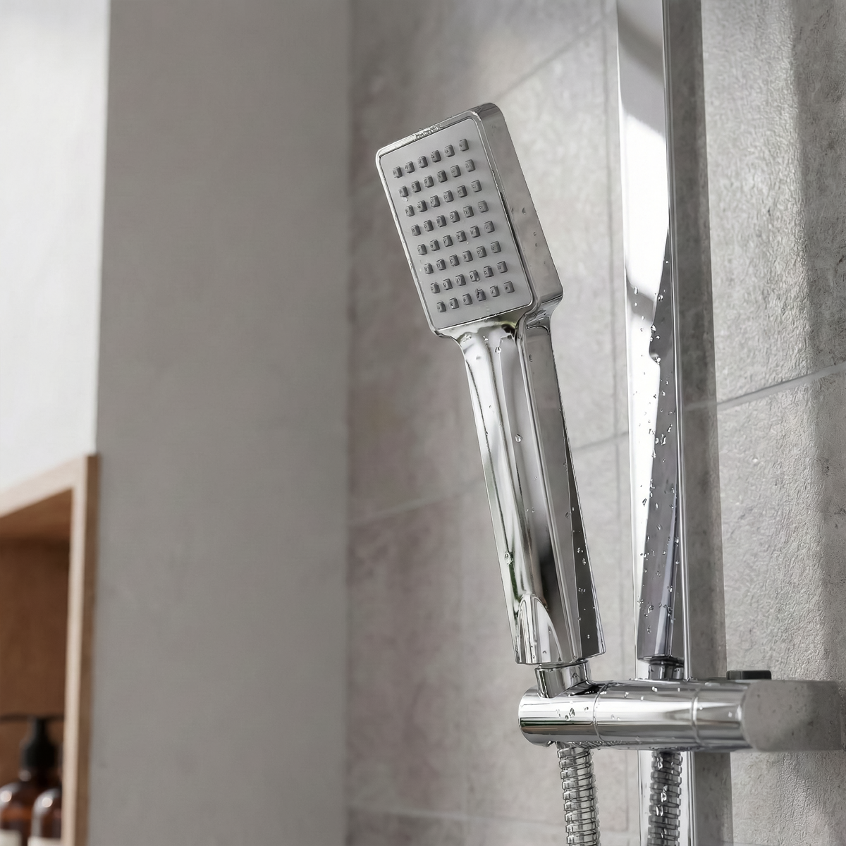 Baridi DH316 Thermostatic Shower Mixer Set, 20x20cm Square Head, Adjustable Rail - Chrome
