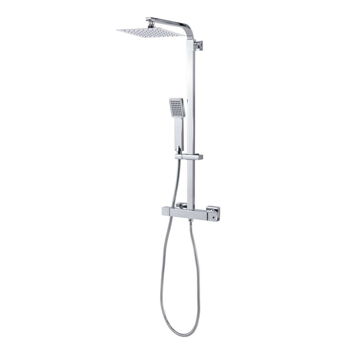 Baridi DH316 Thermostatic Shower Mixer Set, 20x20cm Square Head, Adjustable Rail - Chrome