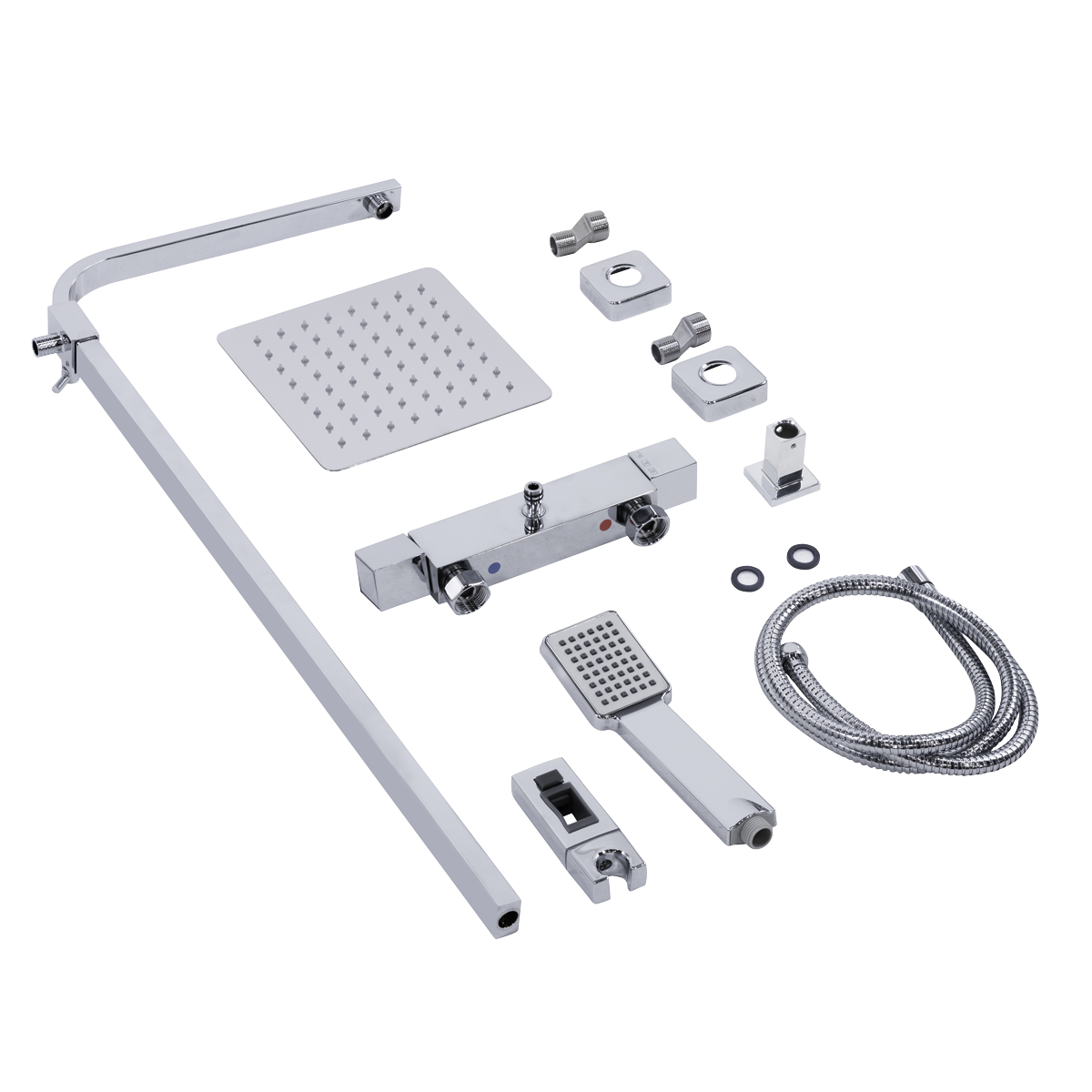 Baridi DH316 Thermostatic Shower Mixer Set, 20x20cm Square Head, Adjustable Rail - Chrome