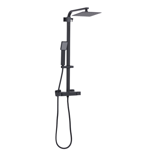 Baridi DH317 Thermostatic Shower Mixer Set, 20x20cm Square Head, Adjustable Rail - Black