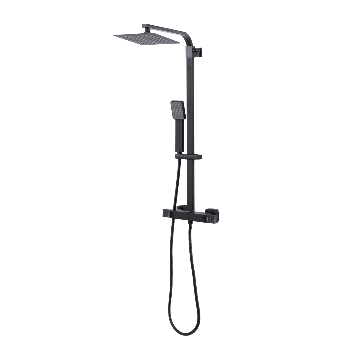 Baridi DH317 Thermostatic Shower Mixer Set, 20x20cm Square Head, Adjustable Rail - Black