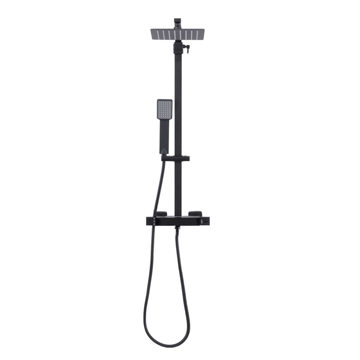 Baridi DH317 Thermostatic Shower Mixer Set, 20x20cm Square Head, Adjustable Rail - Black