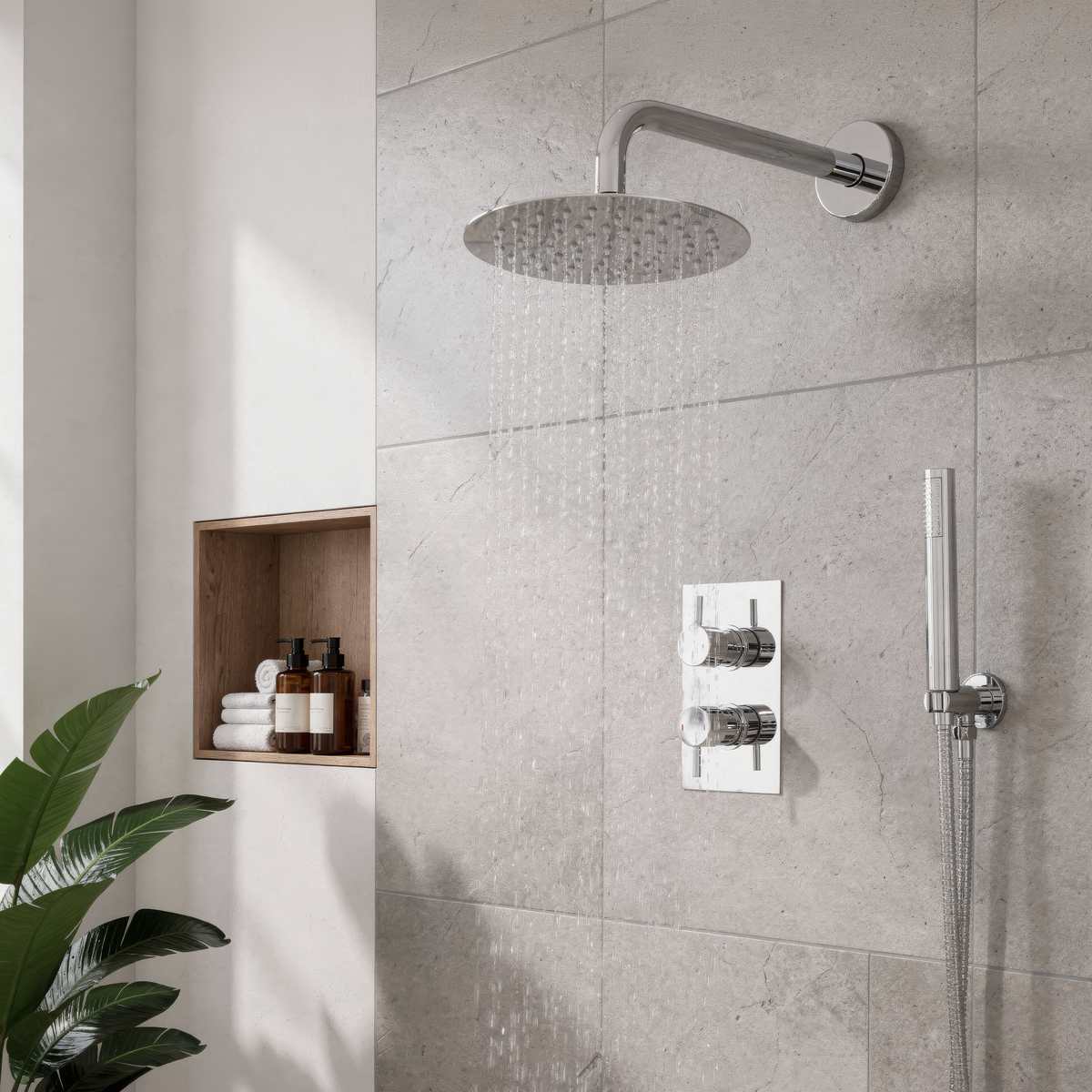 Baridi DH318 Concealed Thermostatic Shower Set 20cm Round Head & Hand Shower - Chrome