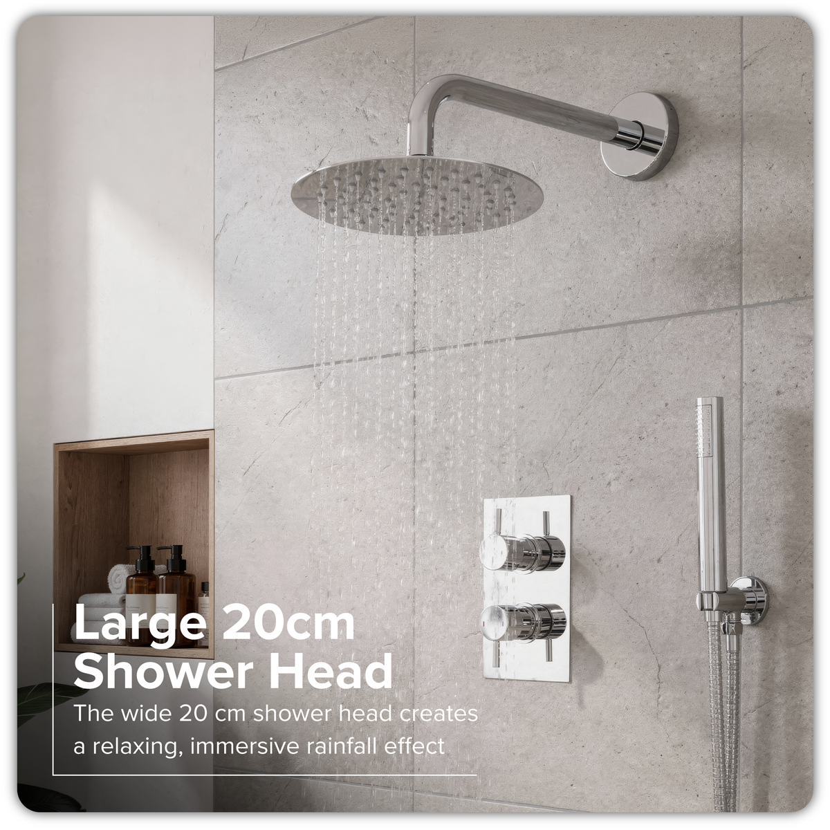 Baridi DH318 Concealed Thermostatic Shower Set 20cm Round Head & Hand Shower - Chrome