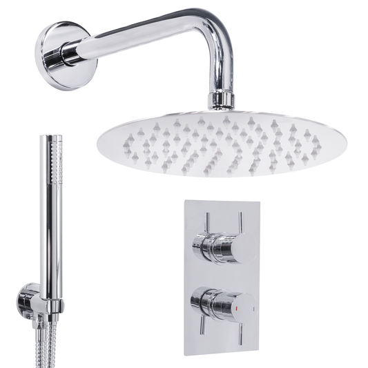 Baridi DH318 Concealed Thermostatic Shower Set 20cm Round Head & Hand Shower - Chrome