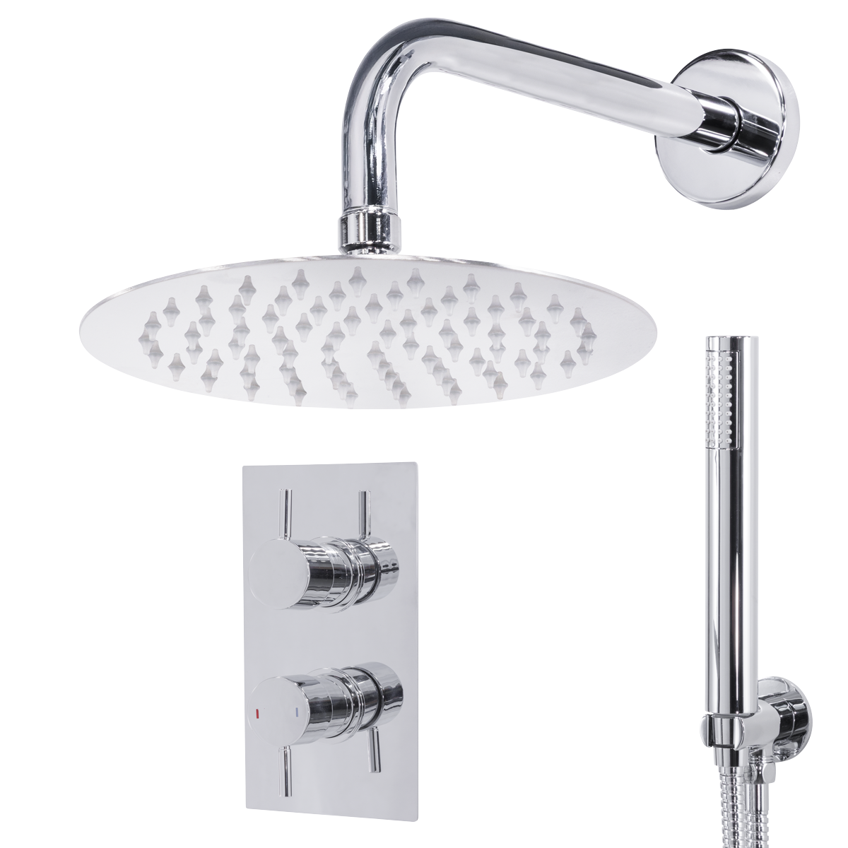 Baridi DH318 Concealed Thermostatic Shower Set 20cm Round Head & Hand Shower - Chrome