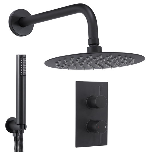 Baridi DH319 Concealed Thermostatic Shower Set, 20cm Round Head & Hand Shower - Black