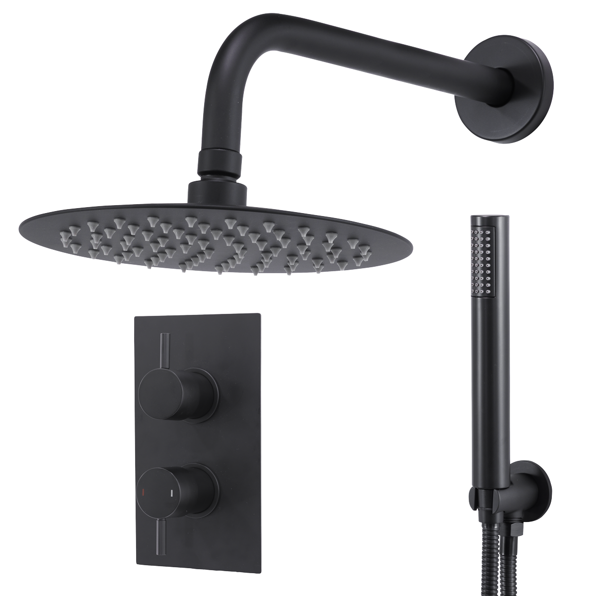 Baridi DH319 Concealed Thermostatic Shower Set, 20cm Round Head & Hand Shower - Black