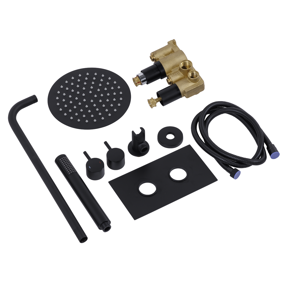 Baridi DH319 Concealed Thermostatic Shower Set, 20cm Round Head & Hand Shower - Black