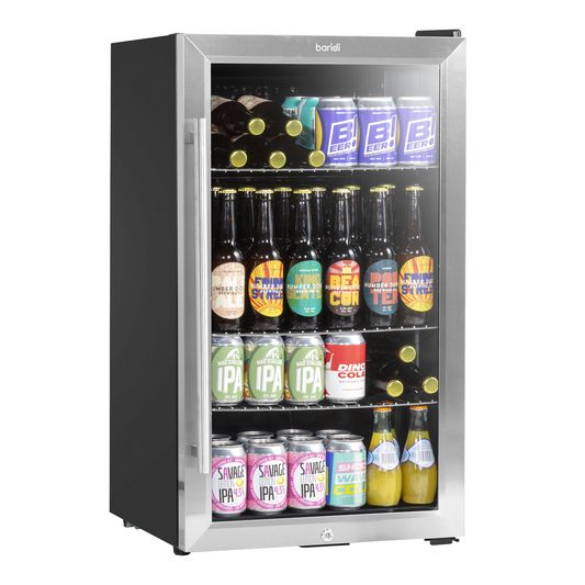 Baridi DH31 Baridi Undercounter Drinks, Beer & Wine Fridge with Wire Shelves, Internal Light & Security Lock 85L - Stainless Steel