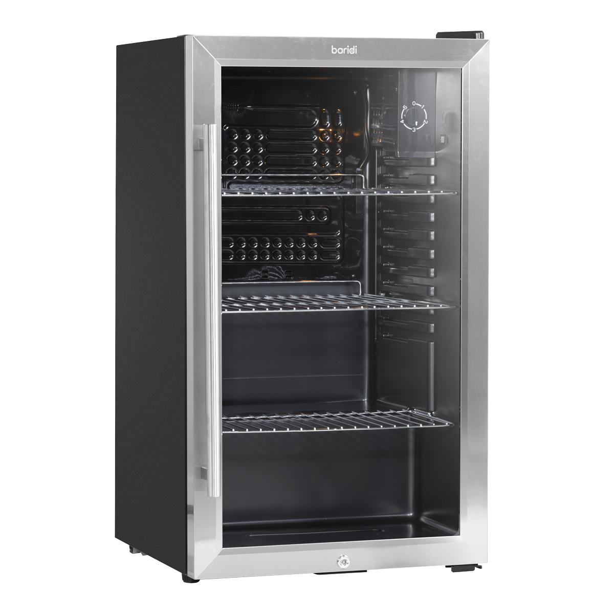 Baridi DH31 Baridi Undercounter Drinks, Beer & Wine Fridge with Wire Shelves, Internal Light & Security Lock 85L - Stainless Steel