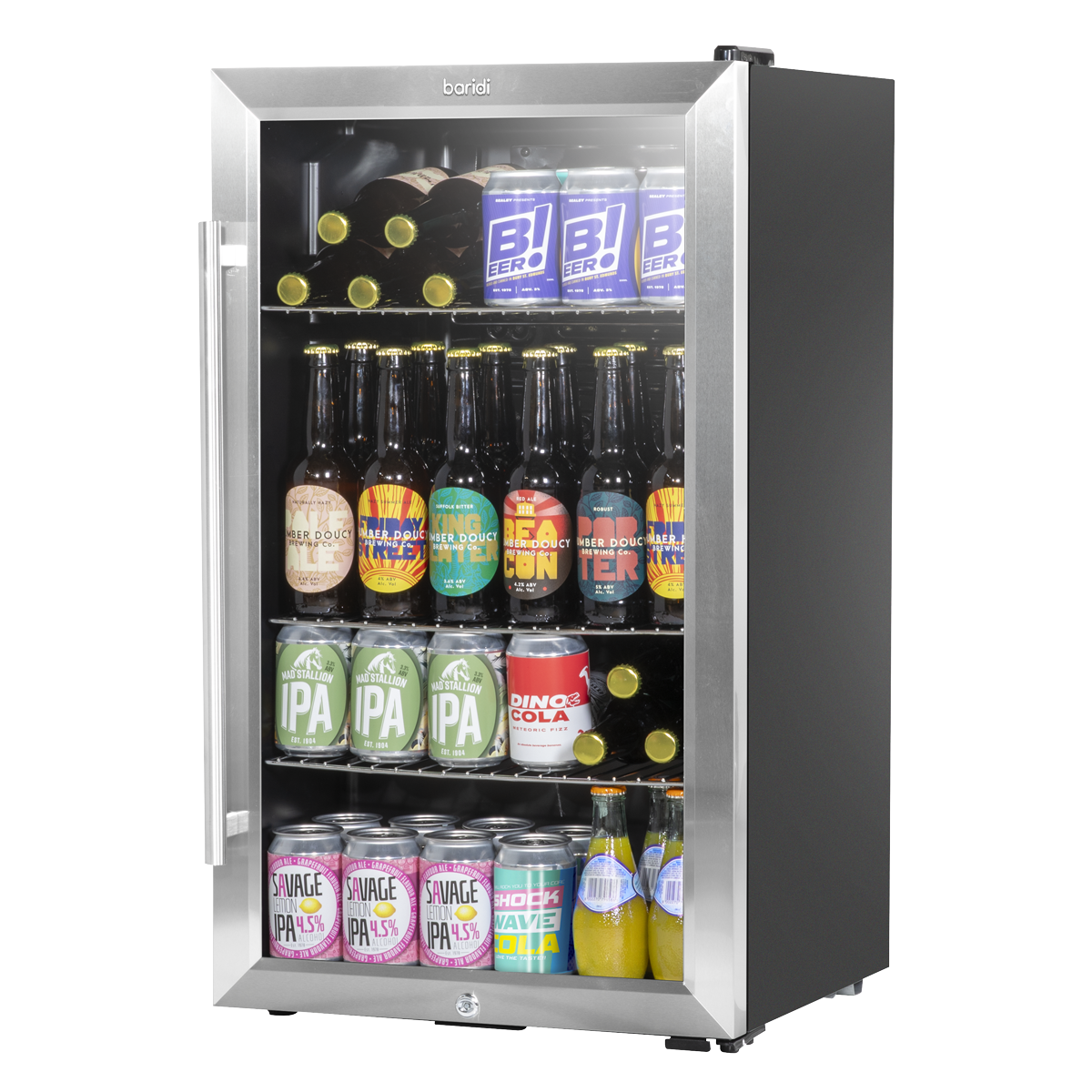 Baridi DH31 Baridi Undercounter Drinks, Beer & Wine Fridge with Wire Shelves, Internal Light & Security Lock 85L - Stainless Steel