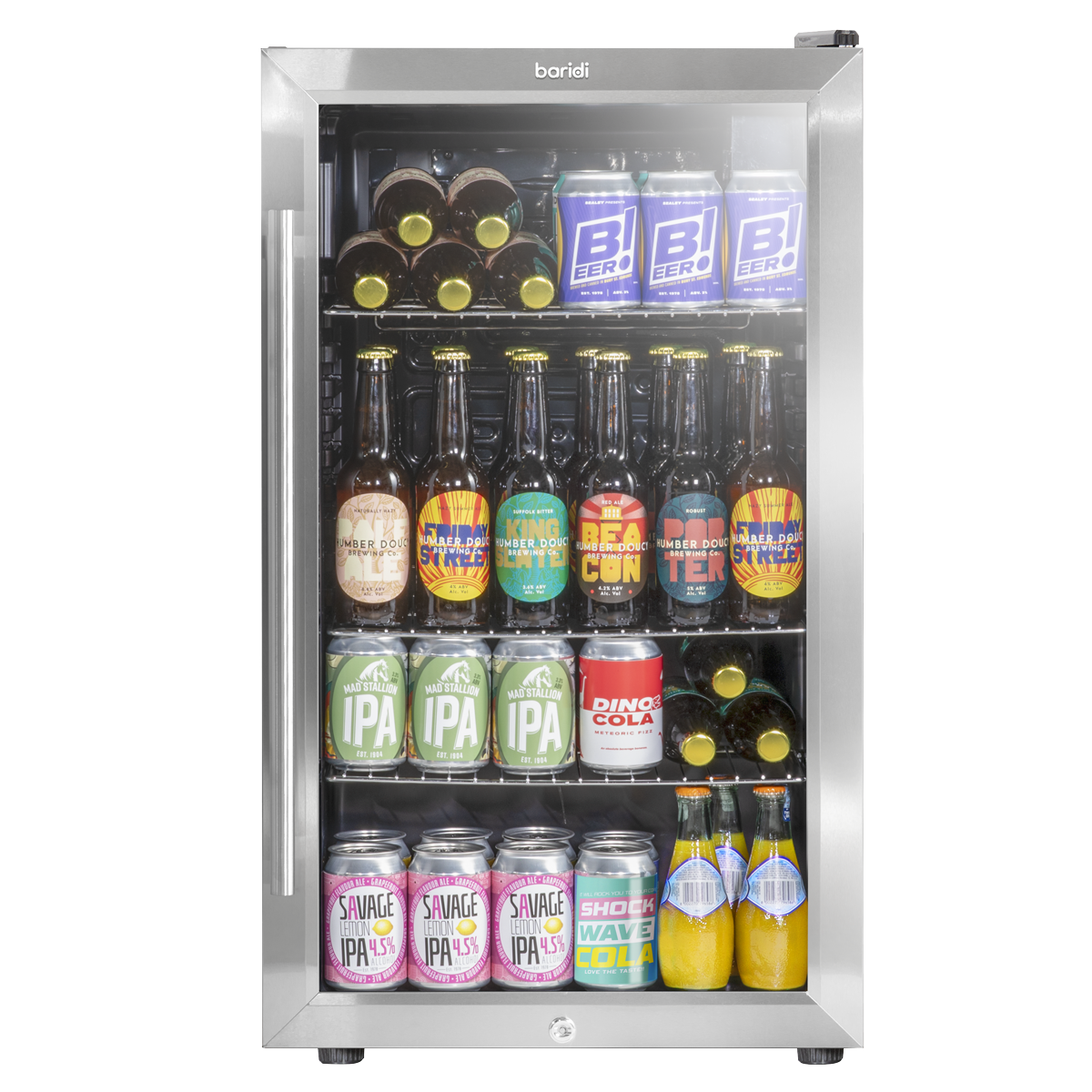 Baridi DH31 Baridi Undercounter Drinks, Beer & Wine Fridge with Wire Shelves, Internal Light & Security Lock 85L - Stainless Steel
