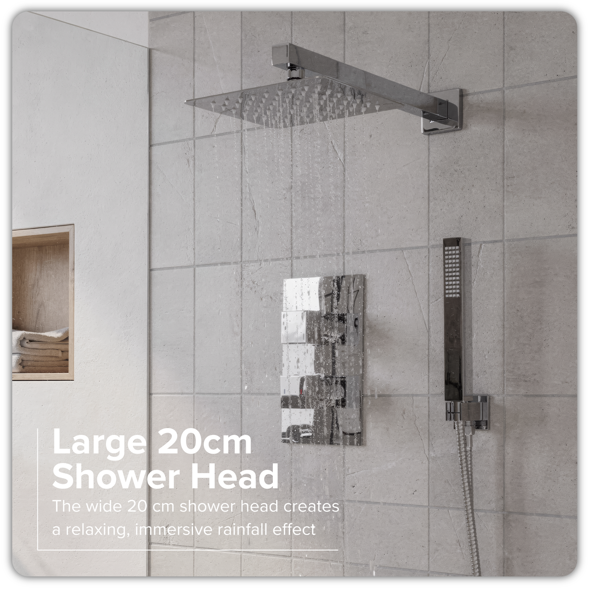 Baridi DH320 Concealed Thermostatic Shower Set 20 x 20cm Square Head & Hand Shower - Chrome