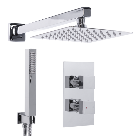 Baridi DH320 Concealed Thermostatic Shower Set 20 x 20cm Square Head & Hand Shower - Chrome